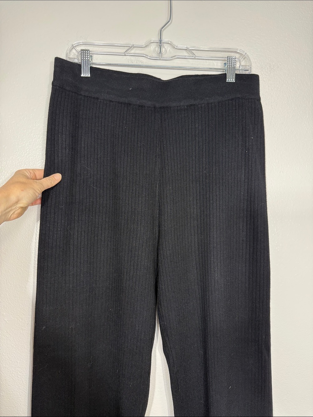 NWT Cyrus Black Ribbed Knit Wide Leg Pants Womens M Pull On lounge